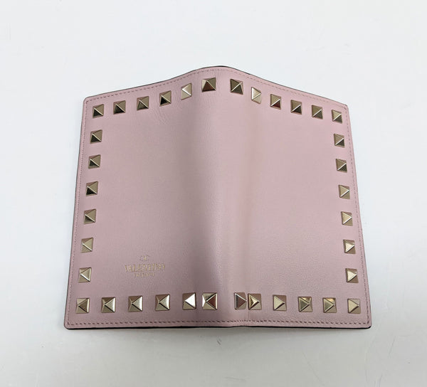 Valentino Rockstud Water Rose Pale PinkCard Case Wallet in Leather