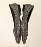 Gina Darcy Silver Glitter Lace Leather Flats Pointy Pumps