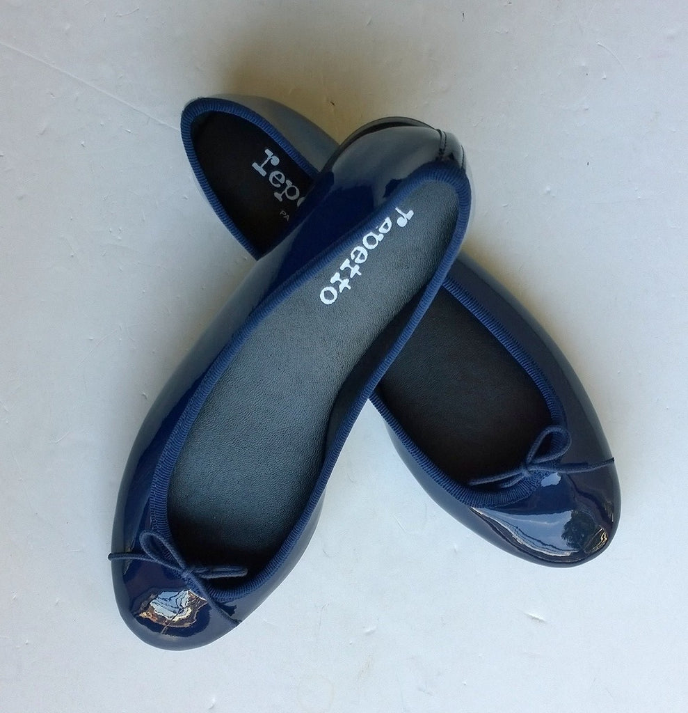 Repetto Classique Navy Patent Ballet Shoes with Rubber Soles 