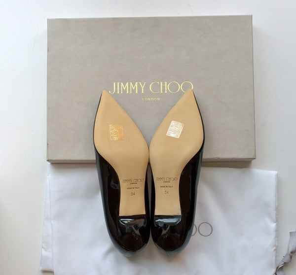 Jimmy Choo Aza Black Patent Kitten Heels pointy pumps sale