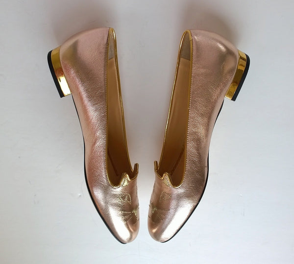 Charlotte Olympia Kitty Flats Rose Gold Leather new in box