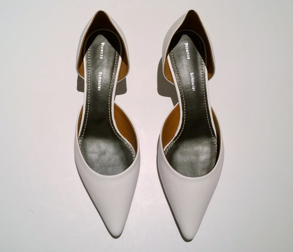 Proenza Schouler Pillar White Leather with Silver Block Heel D'orsay Shoes