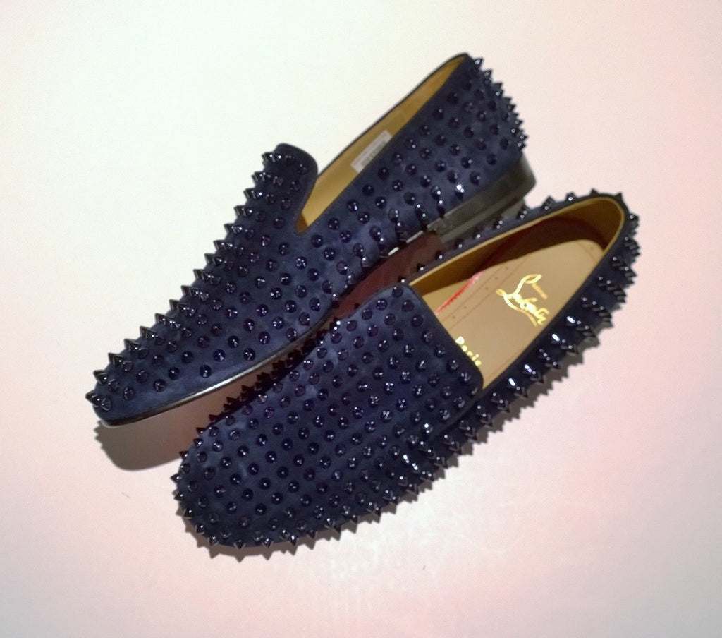 Christian Louboutin Rollerboy Spikes Dark Blue Suede Loafers navy