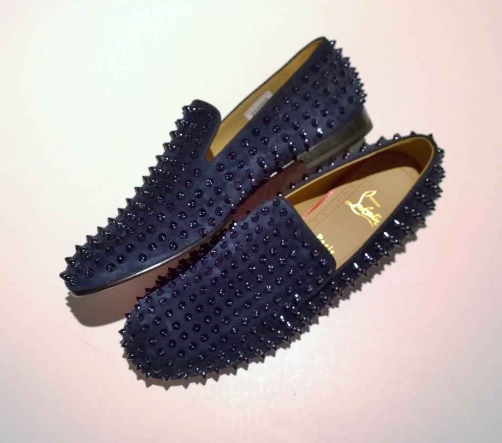 Christian Louboutin Rollerboy Spikes Dark Blue Suede Loafers navy shoe – AvaMaria