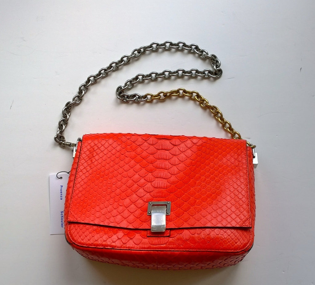 Neon Orange Snakeskin Embossed Top Handle Bag