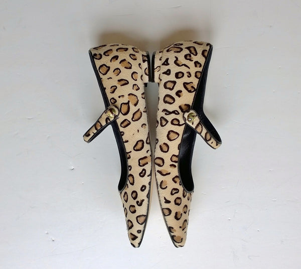 Manolo Blahnik Kuloglu Calf Leopard Mary Jane Flats
