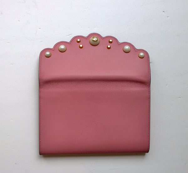 Gucci Peony Pink Leather and Pearl Clutch