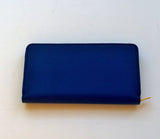 Celine Zipper Wallet in Large Size Blue Textured Leather Purse