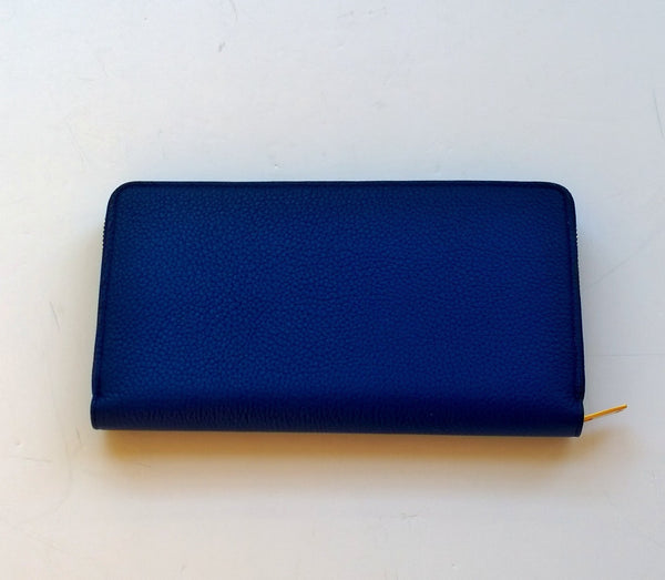 Celine Zipper Wallet in Large Size Blue Textured Leather Purse