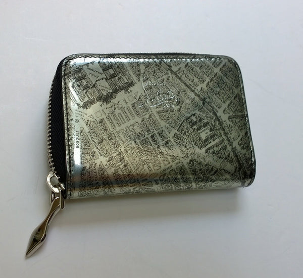 Christian Louboutin Panettone Coin Purse Card Case Wallet Specchio Paln de Paris Etain Map