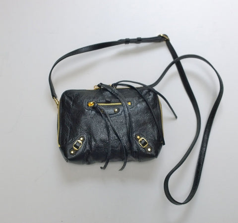 Balenciaga City Reporter Crossbody Chain Bag in Black Leather New