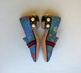 Gucci Blue Leather Flowers Loafers with GG studded Pearls