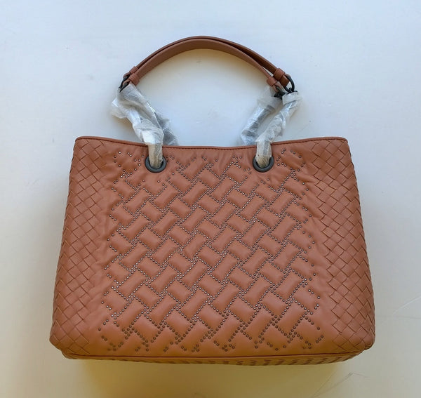 Bottega Veneta Studs Woven Chain Handle Handbag Tote Bag Terra Cotta