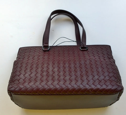 Bottega Veneta Woven Leather Tote Bag in Oxblood Leather Burgundy