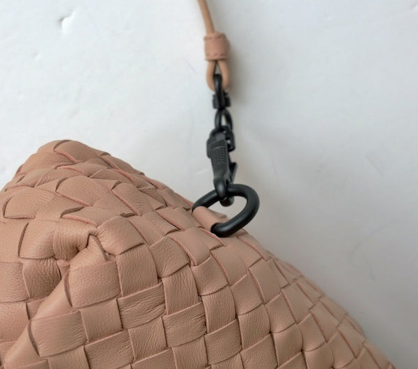 Bottega Veneta Light Pink Beige Leather Woven Purse with Crossbody Strap Bag