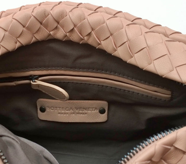 Bottega Veneta Light Pink Beige Leather Woven Purse with Crossbody Strap Bag