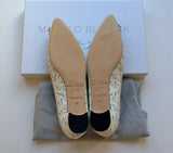 Manolo Blahnik A Decade of Love white printed leather flats shoes with rhinestone buckle