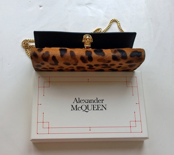 Alexander McQueen Skull Chain Clutch Bag in Calf Leopard