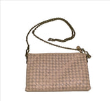 Bottega Veneta Blush Pink Leather and Elaphe Print Chain Clutch Bag