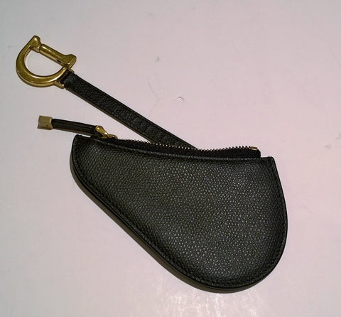 Christian Dior Saddle Black Textured Leather Coin Purse Key Pouch