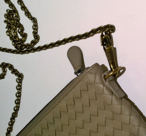 Bottega Veneta Oyster Leather Intrecciato Woven Chain Clutch Bag