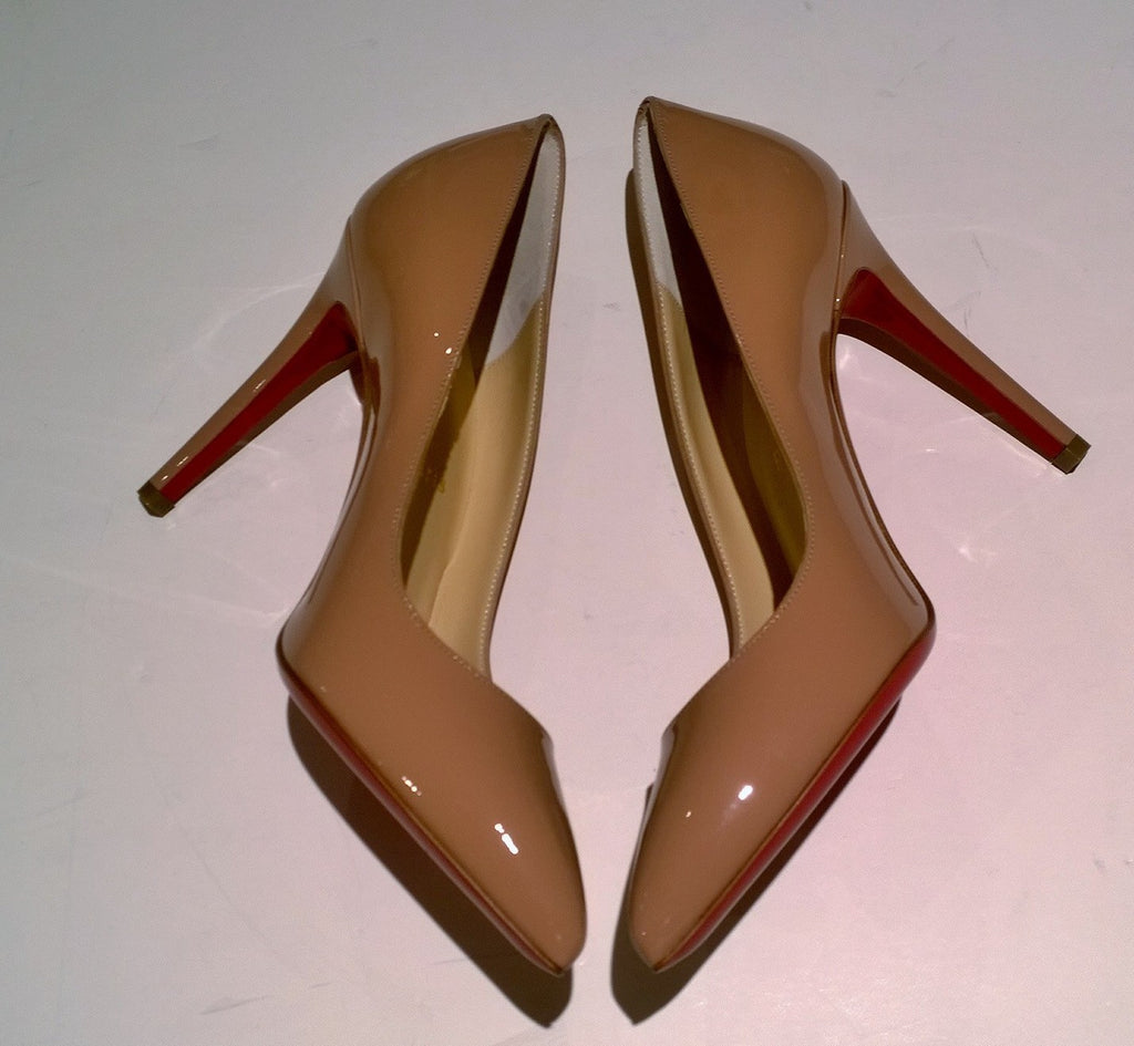 Christian Louboutin 17th Floor 85 Heels in beige Nude Patent and Leath –  AvaMaria