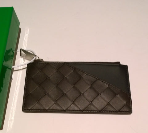 Bottega Veneta Leather Card Wallet Case in Black and Brown