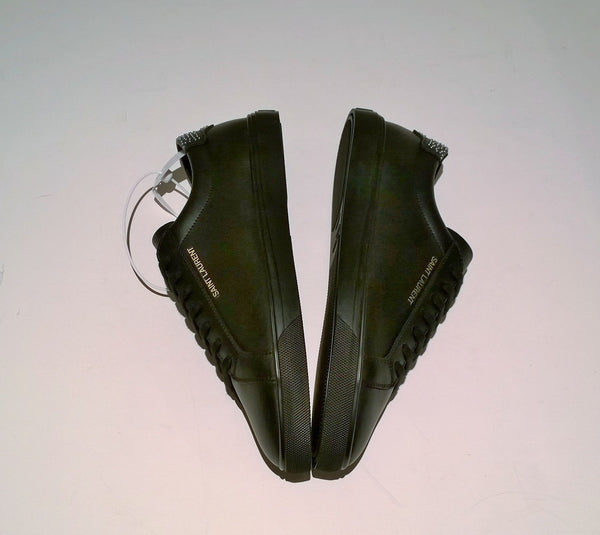 Saint Laurent Andy Black Leather Sneakers with Silver Studs Heel Detail