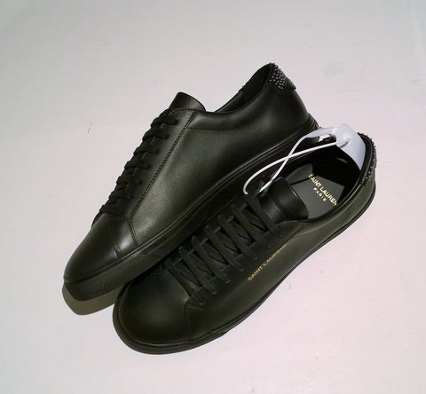 Saint Laurent Andy Black Leather Sneakers with Silver Studs Heel Detail