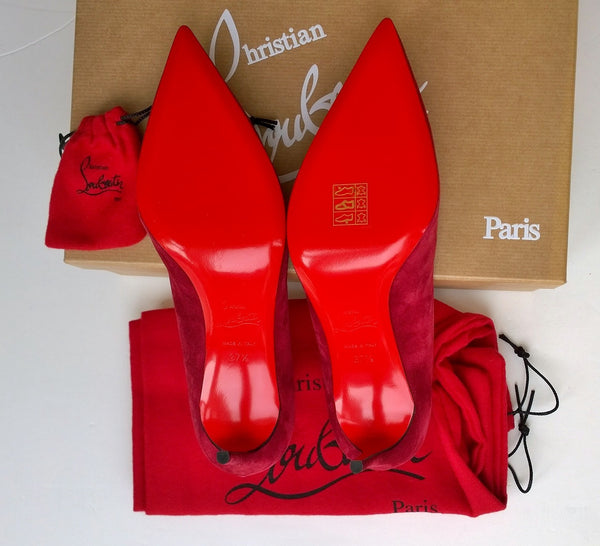 Christian Louboutin Kate 85 Crimson Suede Heels Dark Red Opera