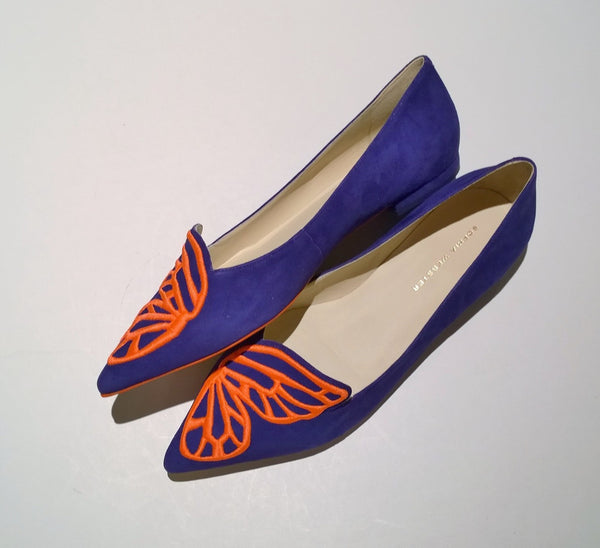 Sophia Webster Bibi Butterfly Blue Suede Flats Orange Shoes