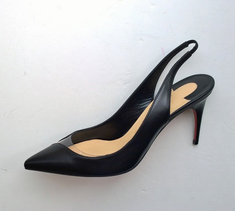 Christian Louboutin V Sling 85 Black Leather PVC Heels