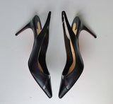 Christian Louboutin V Sling 85 Black Leather PVC Heels