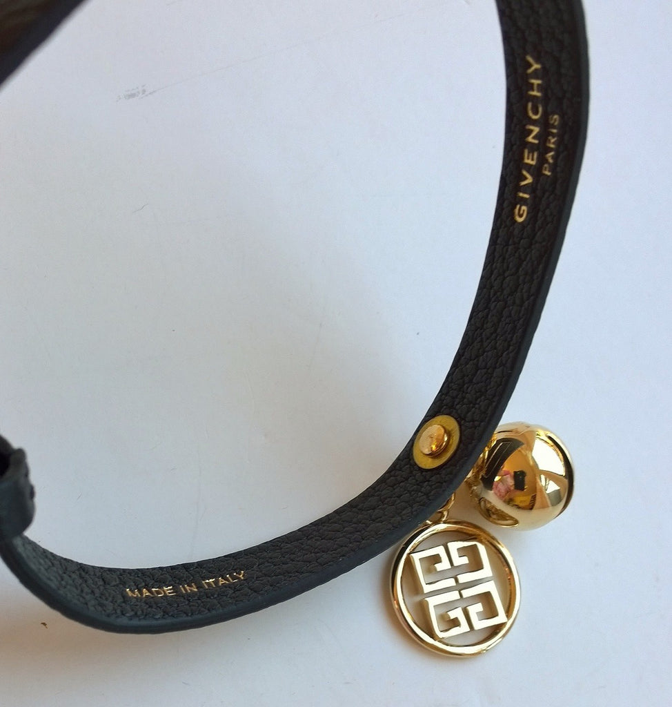 Givenchy Black Leather Cat Collar Gold Charm – AvaMaria