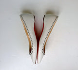 Christian Louboutin Anjalina Flat in White Leather Snow Silver Studs Spikes shoes