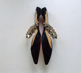 Christian Louboutin Planet Choc Black Suede Flats with Silver Details Slide Shoes Spikes Mules