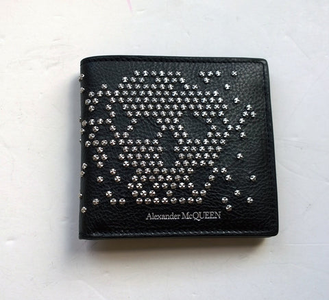 Alexander McQueen Skull Studs Black Leather Wallet