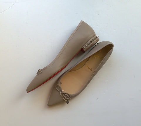 Christian Louboutin Hall Zarli Flats Silver Spikes new studs shoes Fungo Taupe Beige