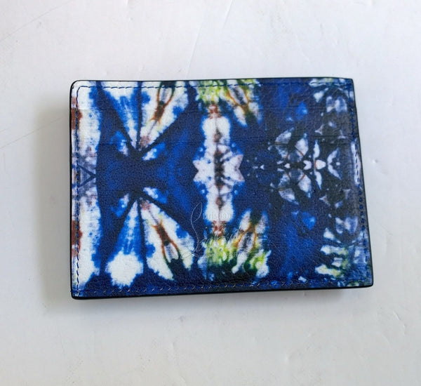 Christian Louboutin Kios Card Case Blue Tie Dye Leather Studs Wallet