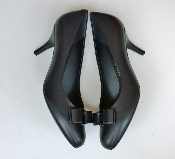 Ferragamo Carla Vara Black Leather Bow Heels Sale Pumps
