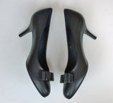 Ferragamo Carla Vara Black Leather Bow Heels Sale Pumps