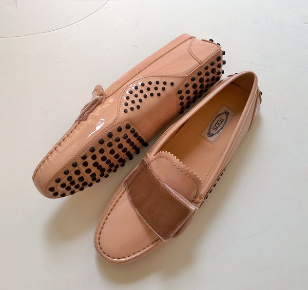 Tod's x Alessandro Dell'aqua Pink Nude Patent Loafers sale shoes with velvet