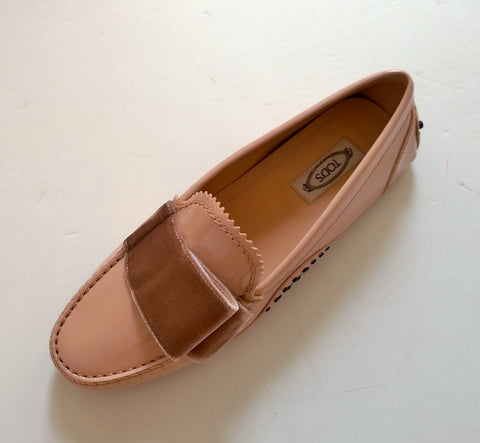 Tod's x Alessandro Dell'aqua Pink Nude Patent Loafers sale shoes with velvet