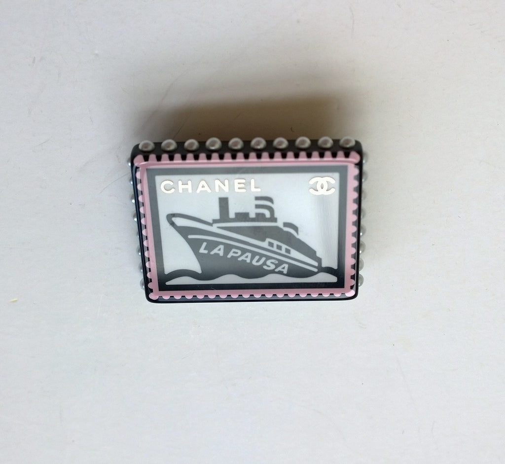 Chanel Yacht Cruise Resin Stamp Brooch Pin with Pearl Details