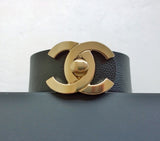 Chanel CC Cuff Bracelet in Black Leather Gold Logo Jewelry Jewellery New Large Size