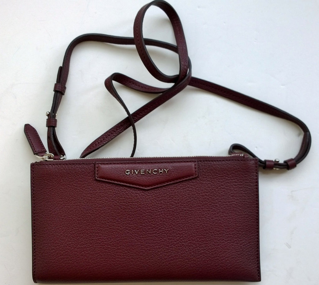 Givenchy Antigona Burgundy Leather Crossbody Clutch Wallet Oxblood