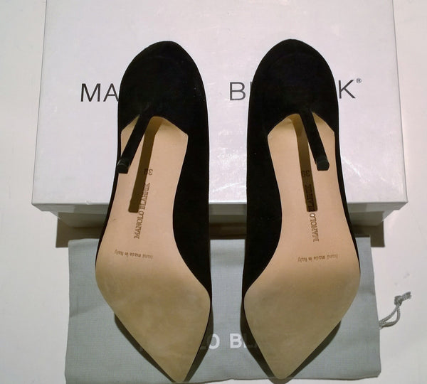 Manolo Blahnik BB Black Suede Heels 105 sale shoes pumps