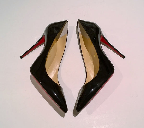 Christian Louboutin Kate 100 Black Patent Heels with red soles new in box
