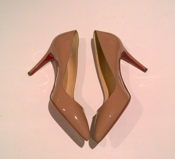 Christian Louboutin Pigalle Nude Patent 85 Beige Heels