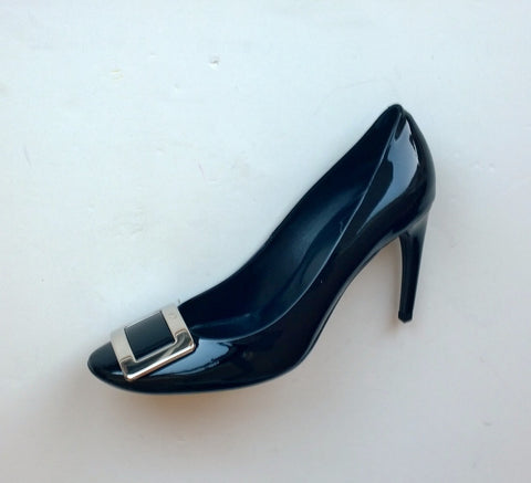 Roger Vivier Belle du Nuit Black Patent 85 Heels Buckle Shoes New